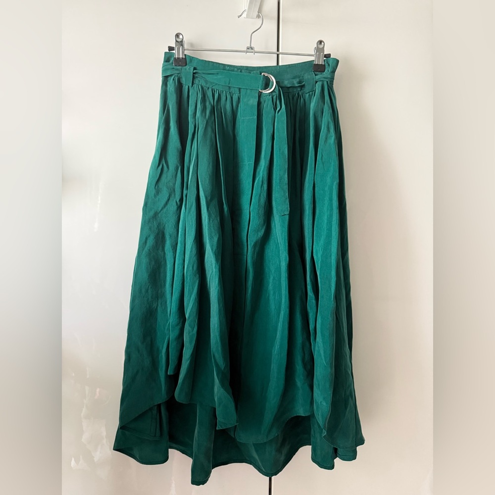 H&M green full A-Line belted high waist Skirt size 4